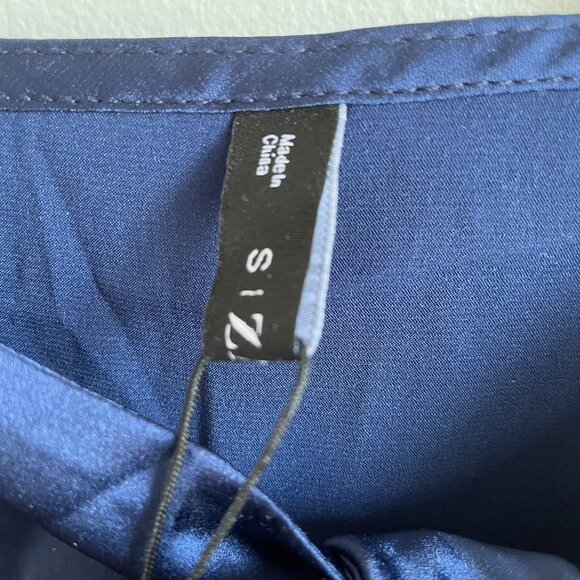 Zaful - Navy Blue Tie Front Satin Cami Dress - Picture 13 of 16